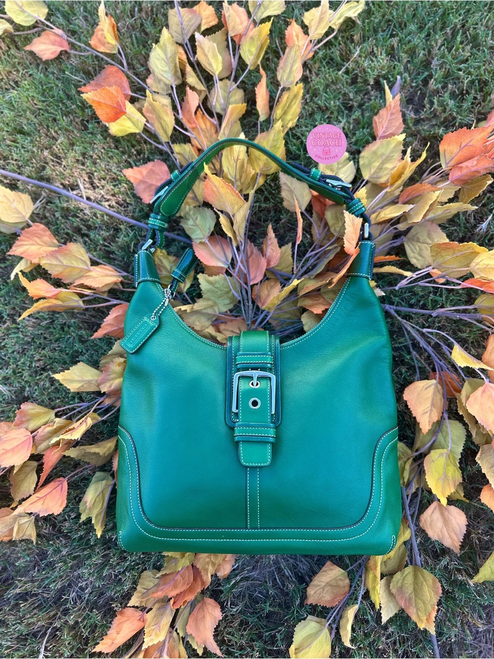 Coach vibrant green  leather Hampton